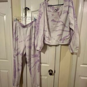 Cold shoulder Pink jogger set pants large/ top XL